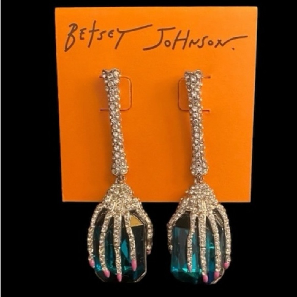BETSEY JOHNSON SET Halloween Witch Skeleton Gem in Hand Necklace & Earrings NWT - Picture 11 of 16